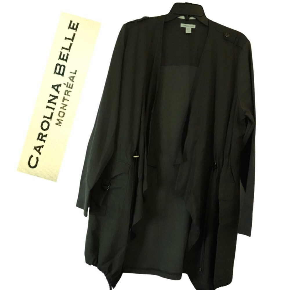 Carolina Belle, Cascading Utility Open Front Cardigan Jacket, Dark Green, Olive‎